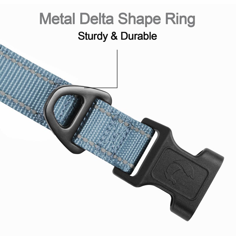 Joytale Reflective Dog Collar, Soft Neoprene Padded, Metal D-Ring, Nylon Pet Collar Adjustable for Large Dogs, Gray, L - Image 3
